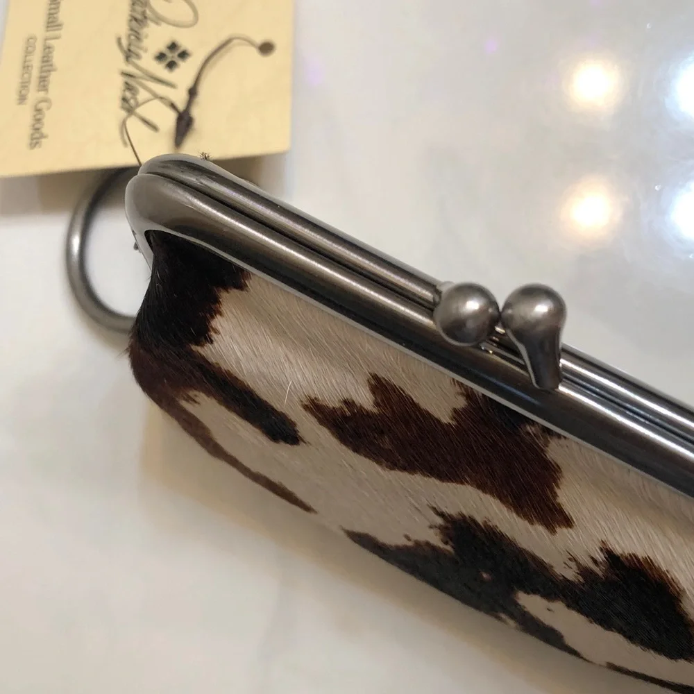 Patricia Nash Cavalino Large Borse Coin Purse Black Leather & Calf Hair NWT